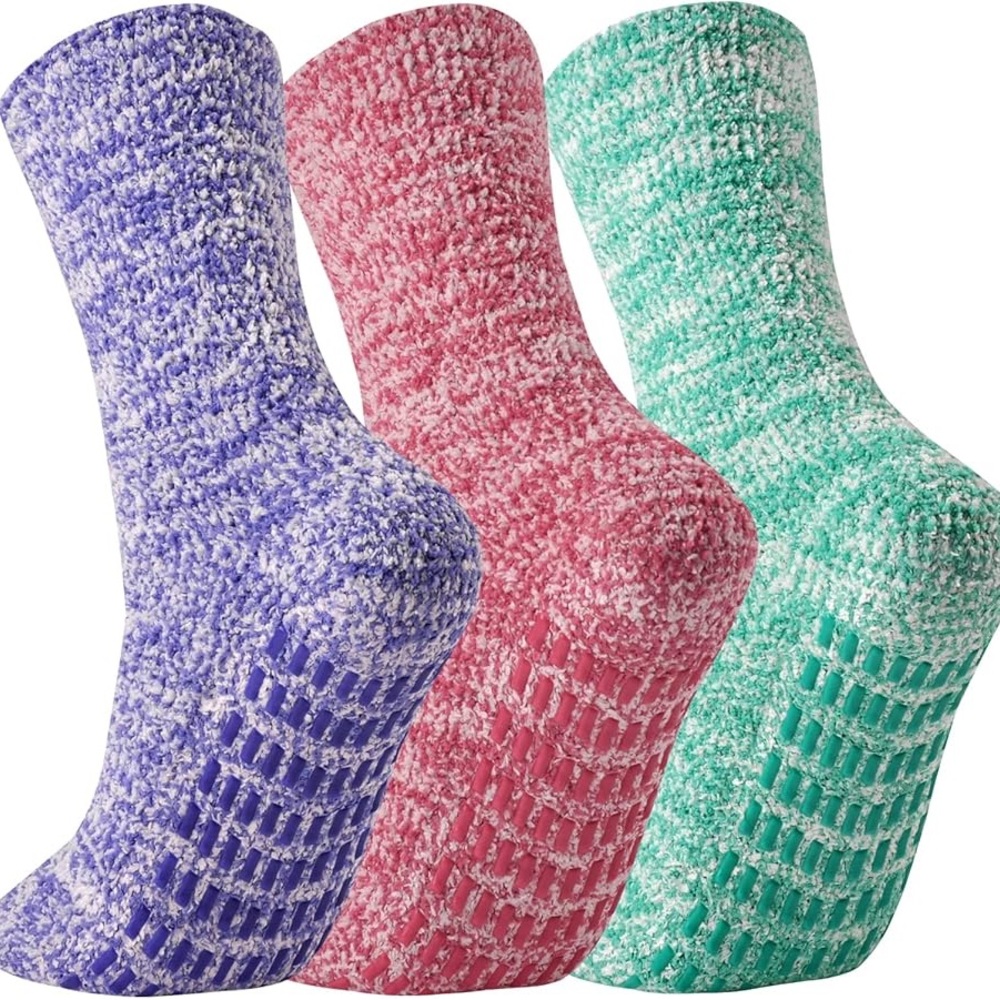 NWT 3 Pairs Premium Grip Socks Non Skid, Cozy JORMATT Unisex W shoe size 4-8